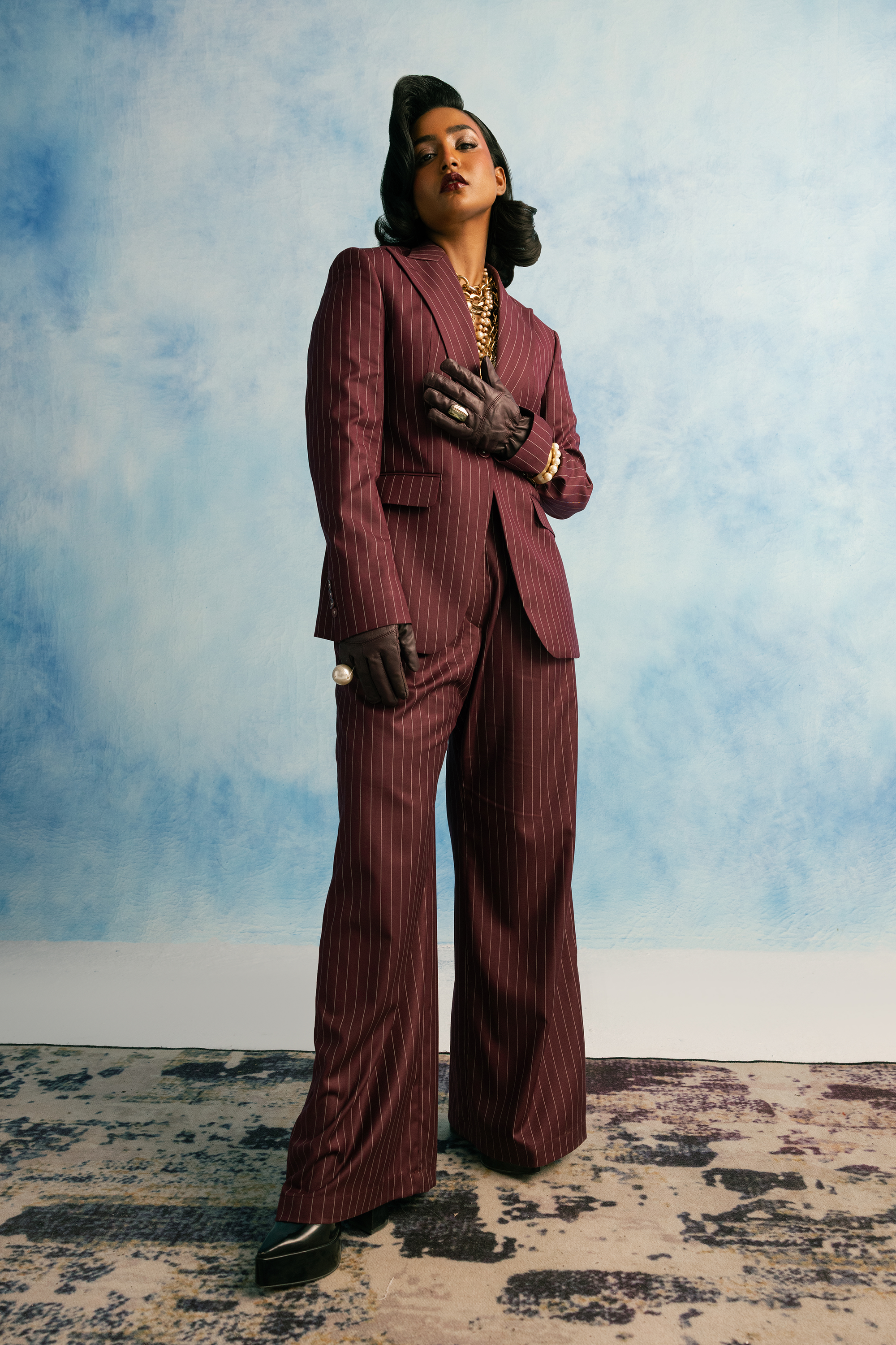 Dark Burgundy Pinstripe Suit