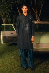 Forest Green Tropical Silk Embroidered Kurta Pajama Set