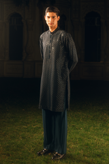 Forest Green Tropical Silk Embroidered Kurta Pajama Set