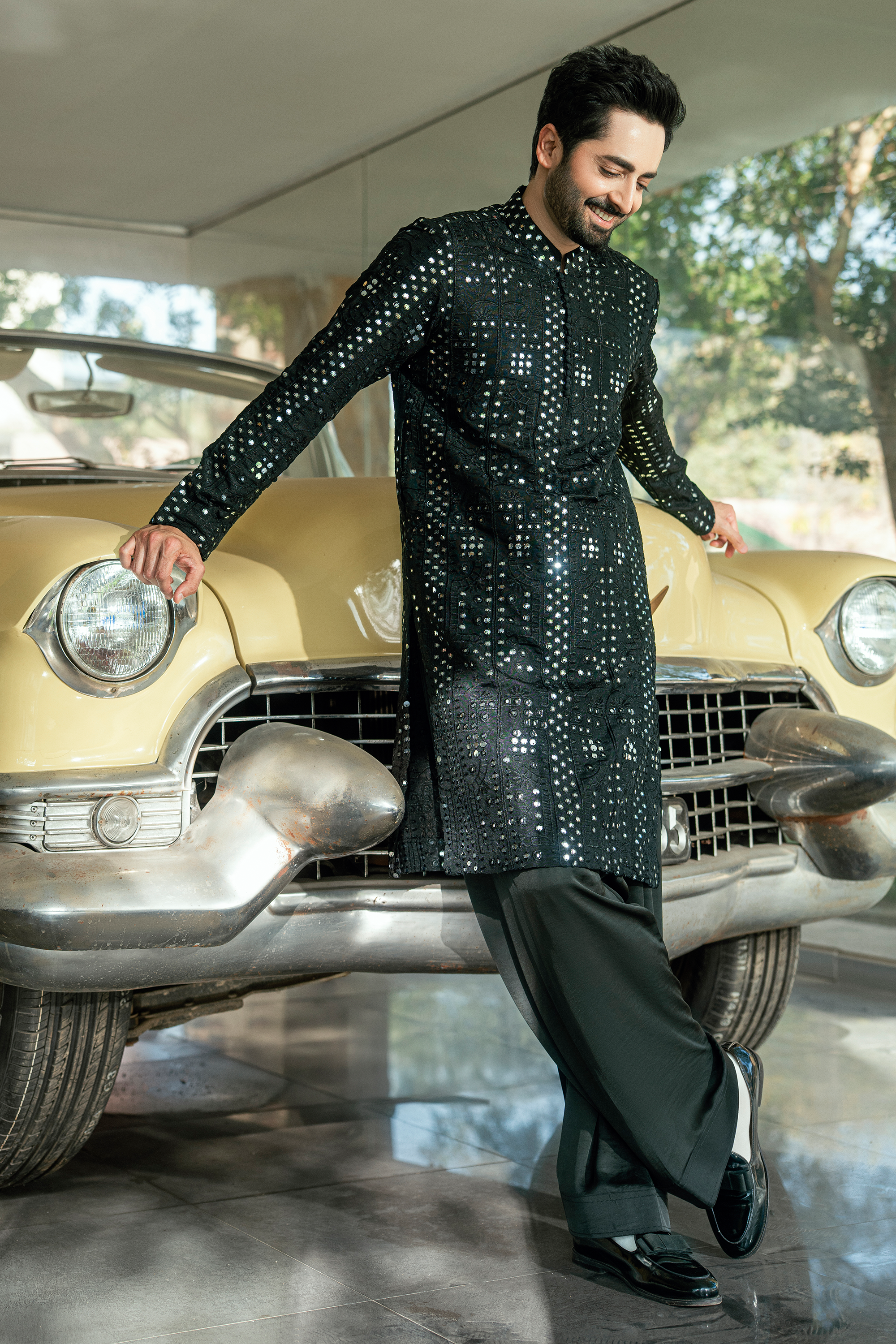 Black Kurta Shalwar with Embellished Detailing