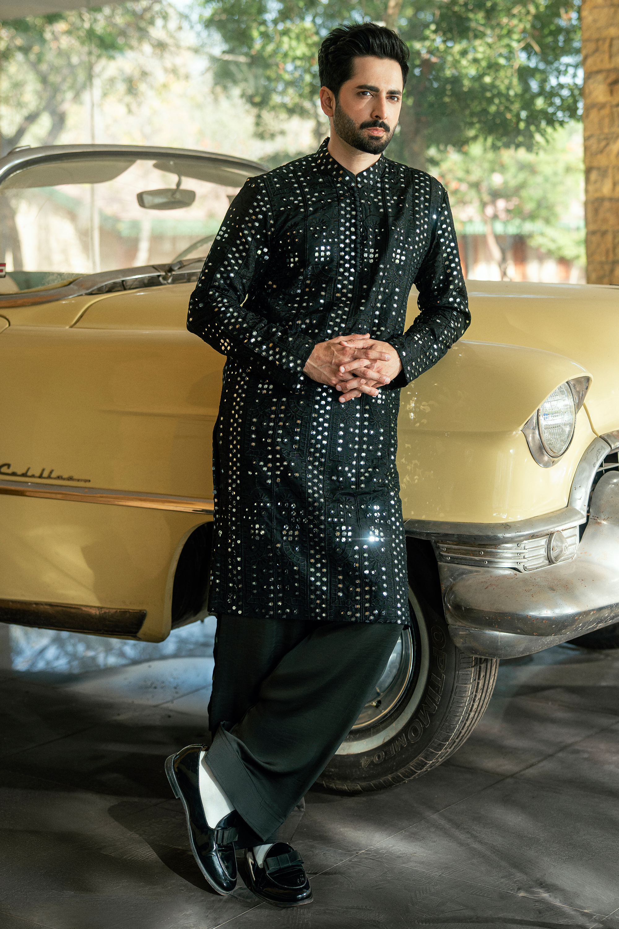 Black Kurta Shalwar with Embellished Detailing