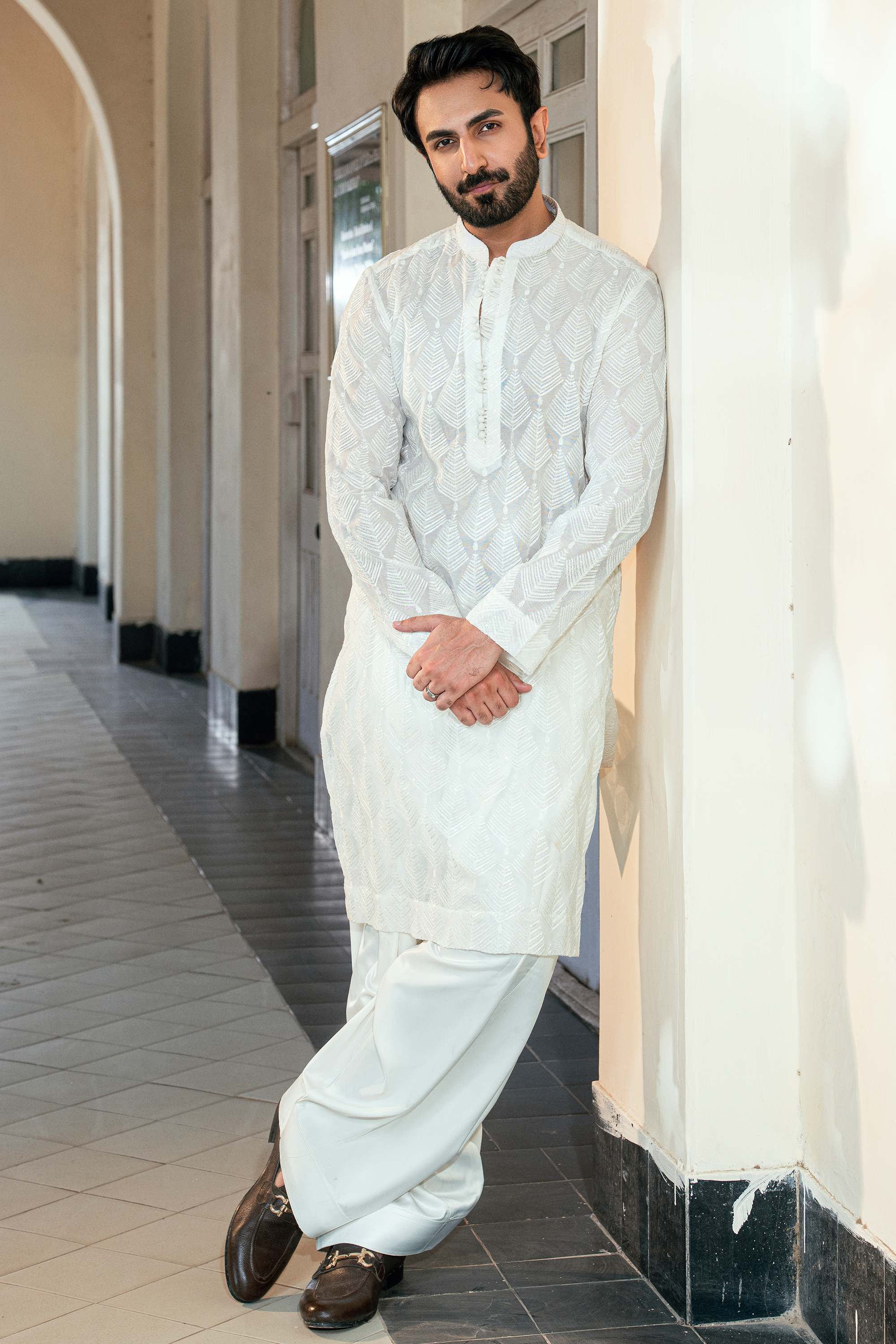 Opi Milky White Embroidered Kurta & Pajama Set