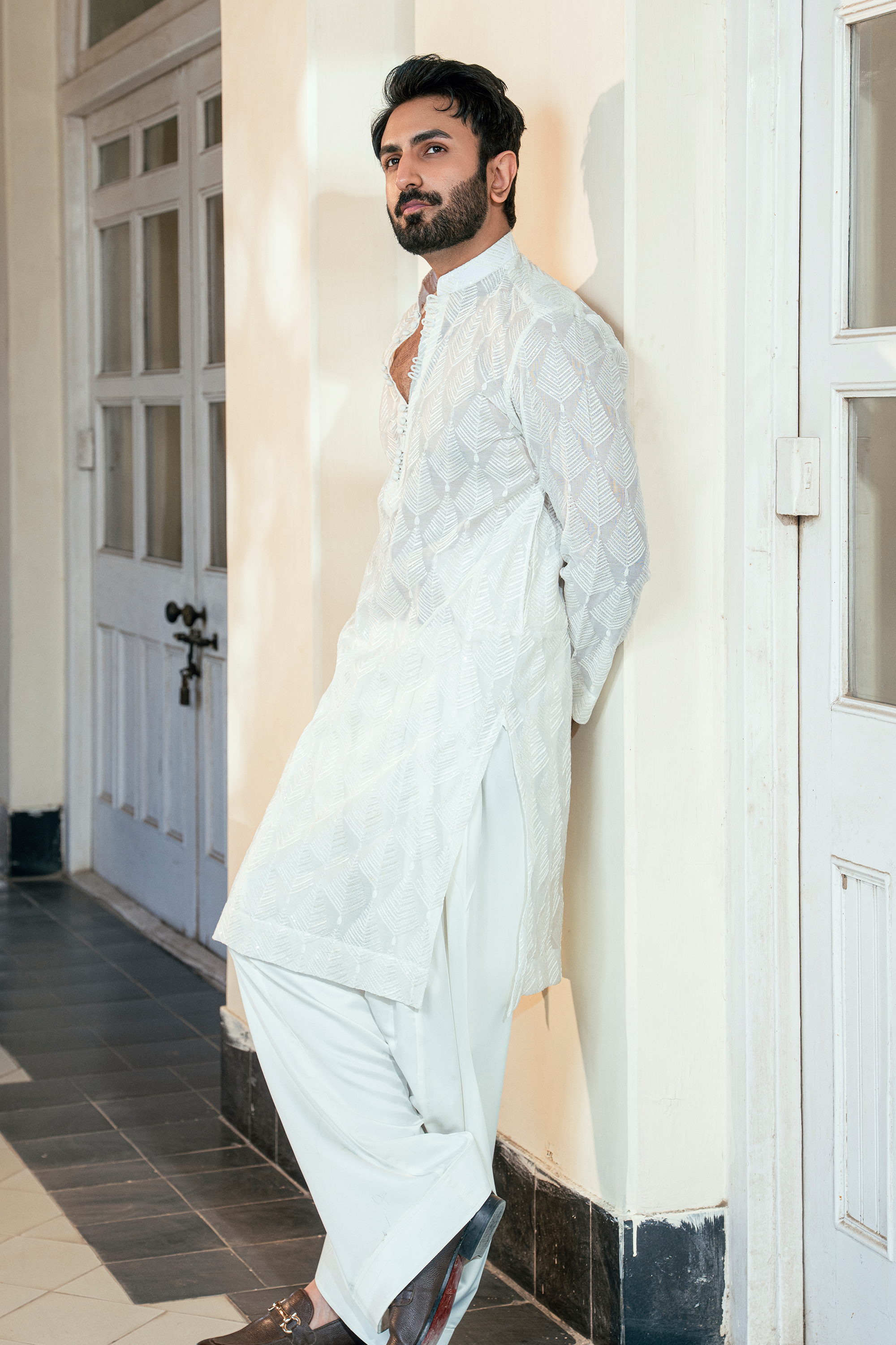 Opi Milky White Embroidered Kurta & Pajama Set