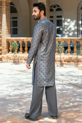 Slate Grey Embroidered Kurta Pajama with Floral Patterns