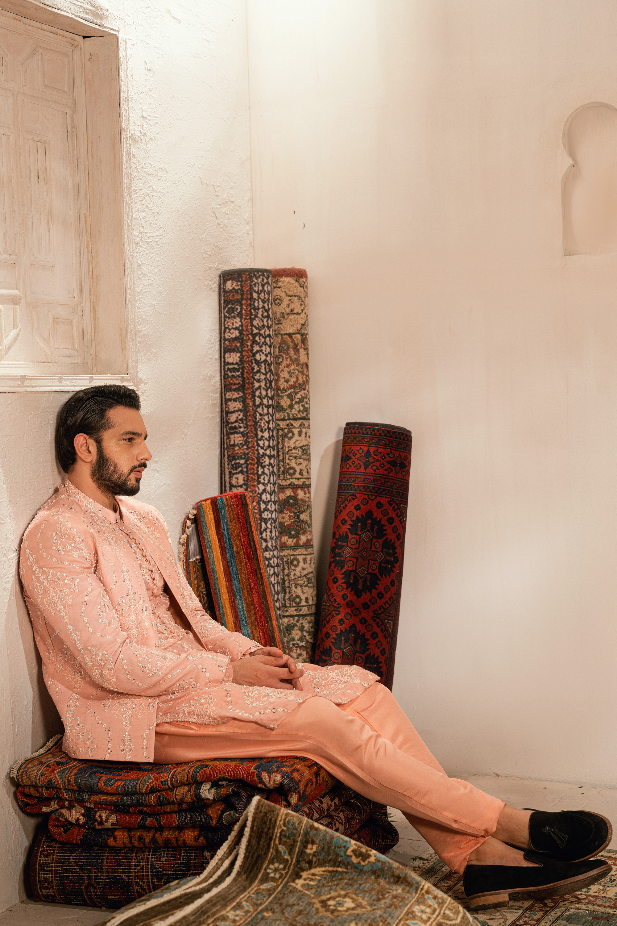 Powder Pink Silk Prince Coat Set