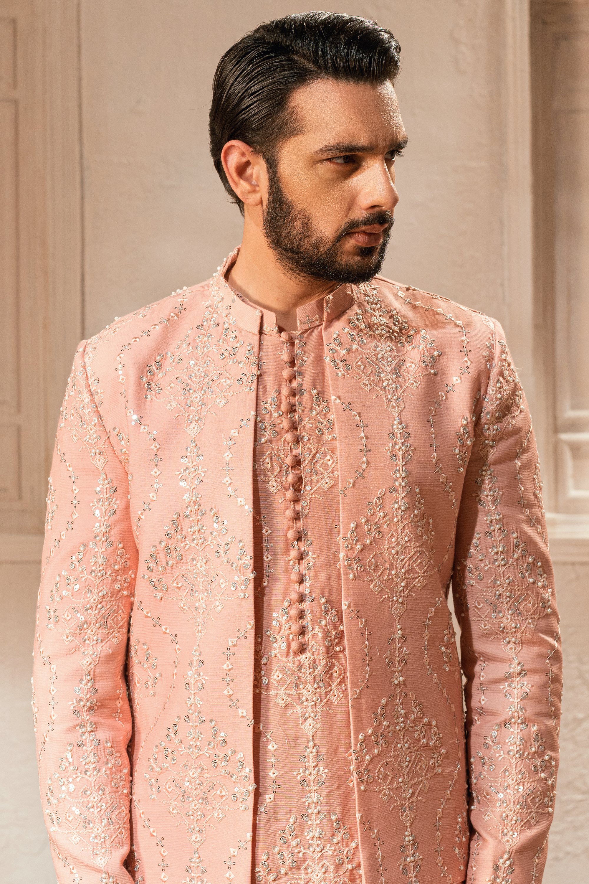 Powder Pink Silk Prince Coat Set