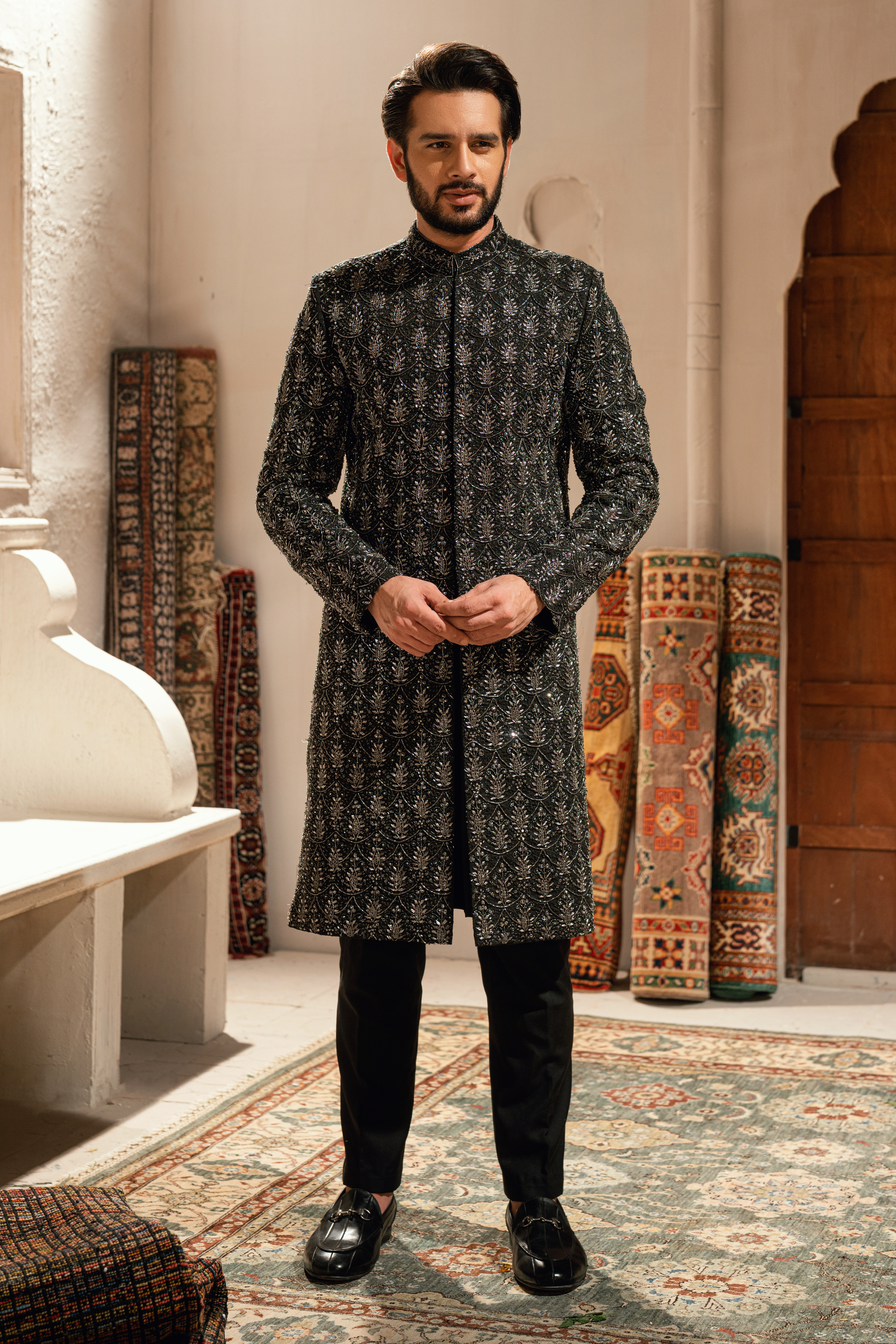 ER - 114 Dark Black Sherwani