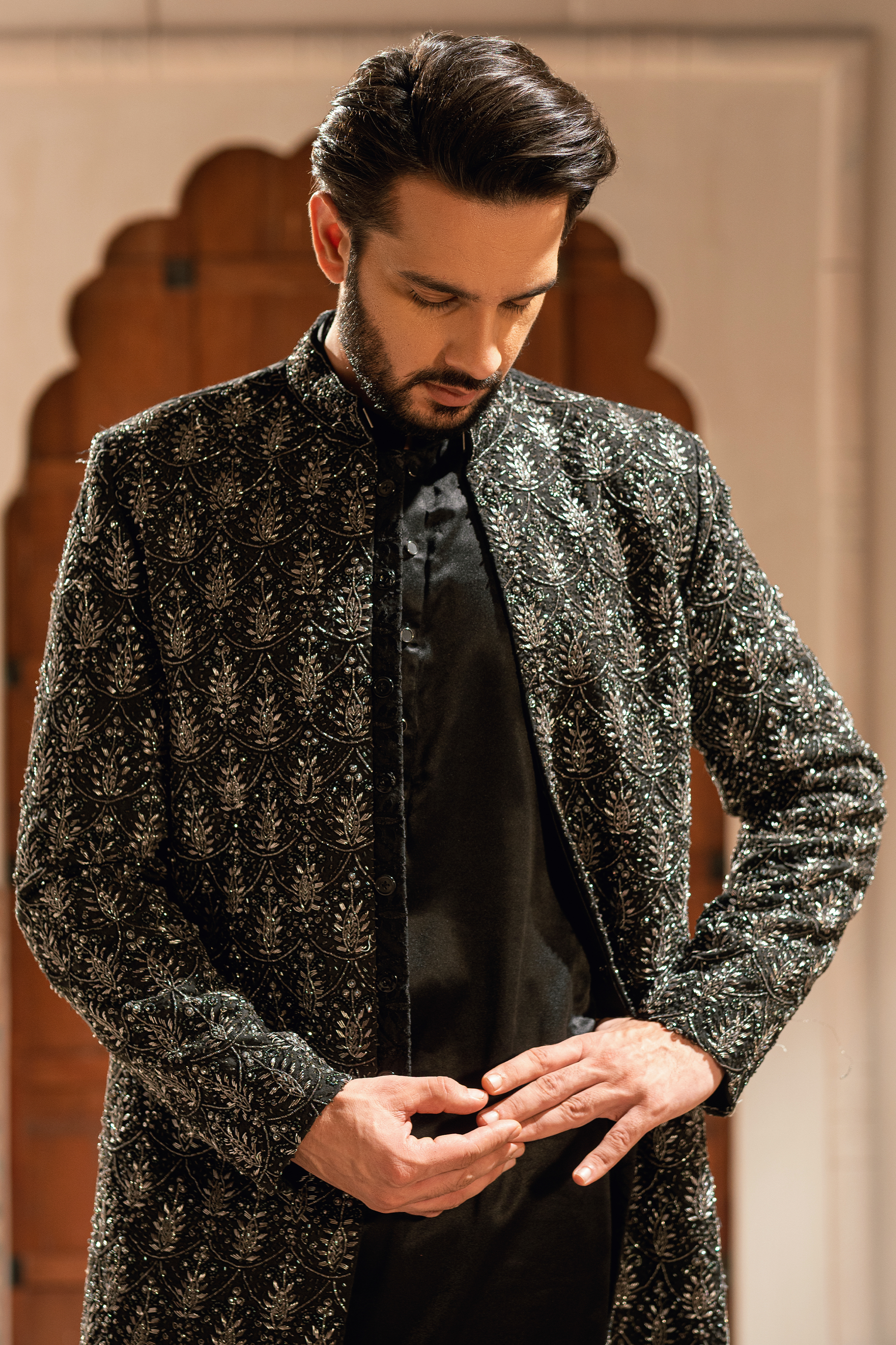 ER - 114 Dark Black Sherwani