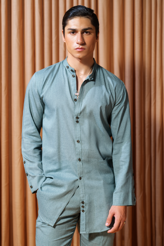 Era 15 - Dusty-mint Linen Shirt Oversized