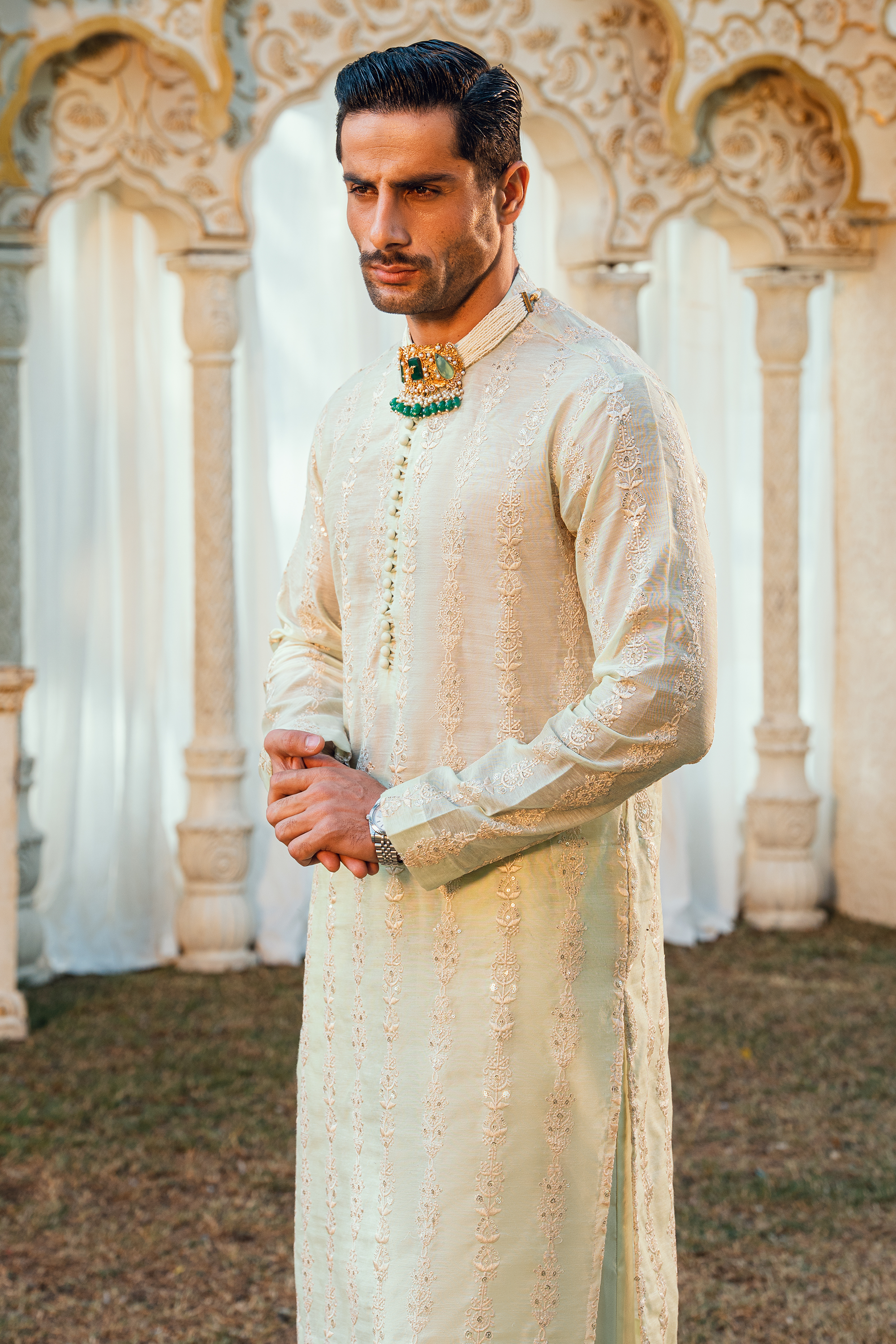 Nyanza Green Tropical Silk Embroidered Kurta Pajama Set