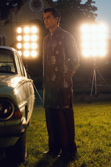 Dark Brown Embroidered Open Waistcoat Set