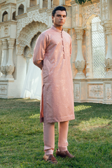 Rose Gold Tropical Silk Embroidered Kurta Pajama Set