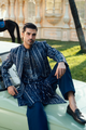 Sapphire Blue Embroidered Open Prince Coat Set