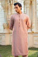 Rose Gold Tropical Silk Embroidered Kurta Pajama Set