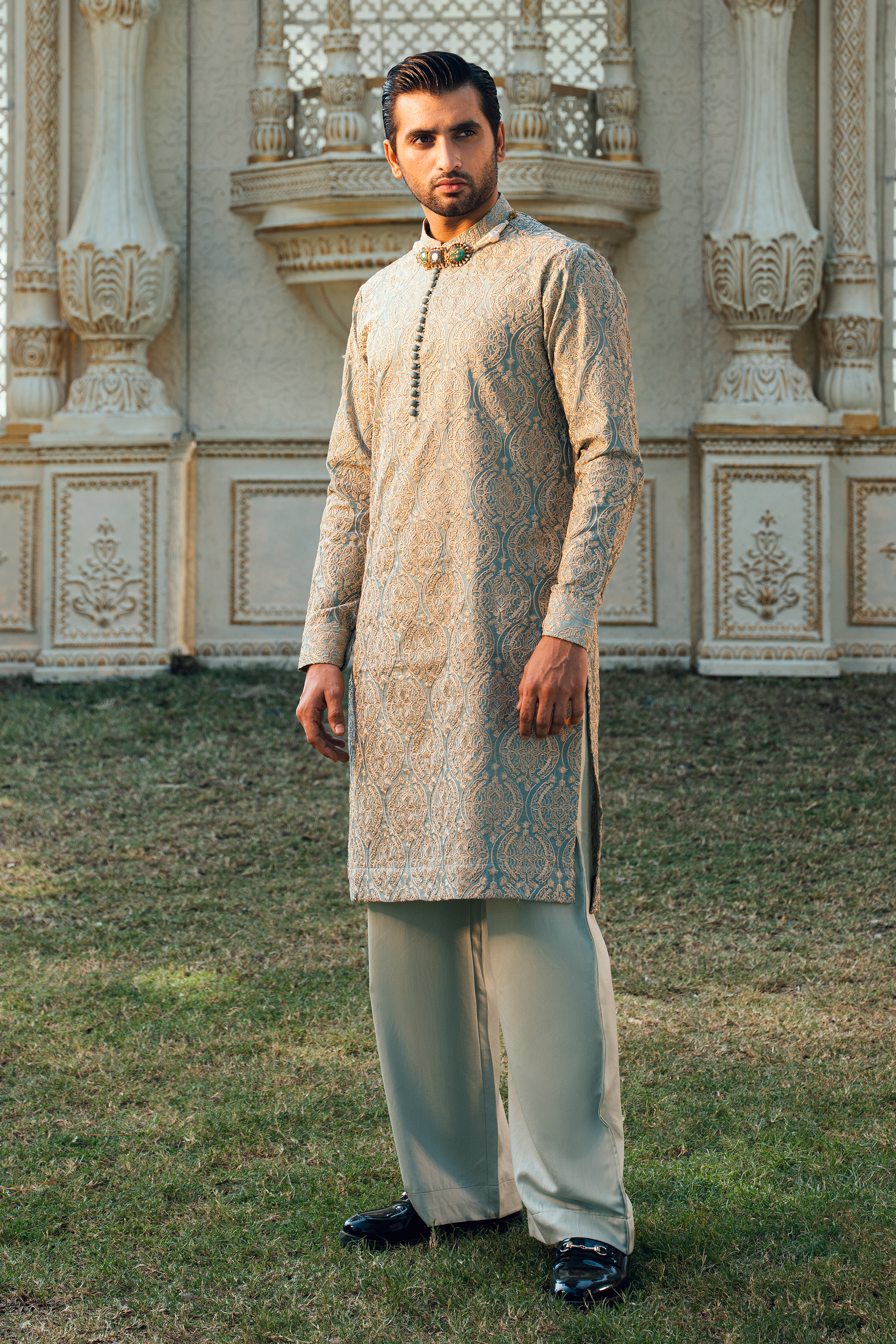 Sage Green Silk Embroidered Kurta Pajama Set