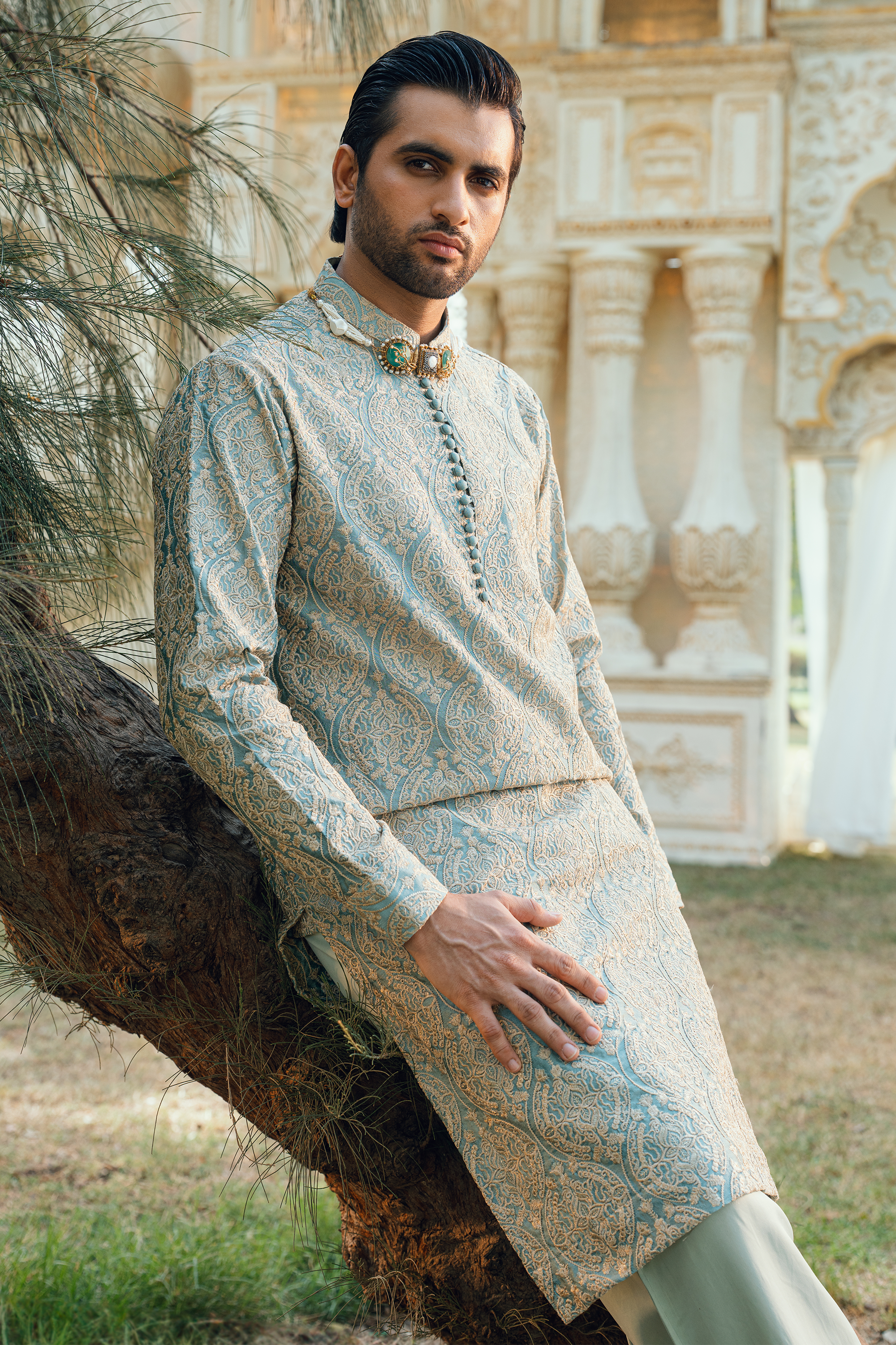 Sage Green Silk Embroidered Kurta Pajama Set