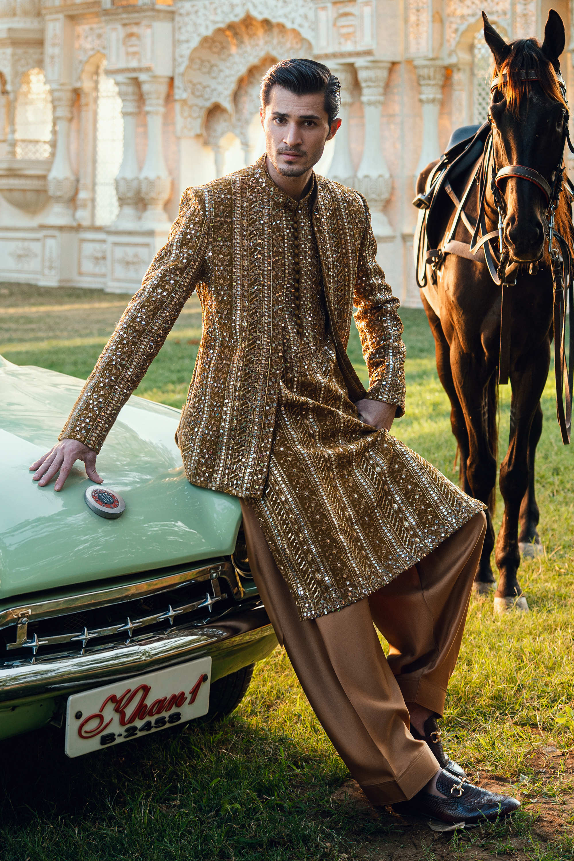 Golden Embroidered Open Prince Coat Set
