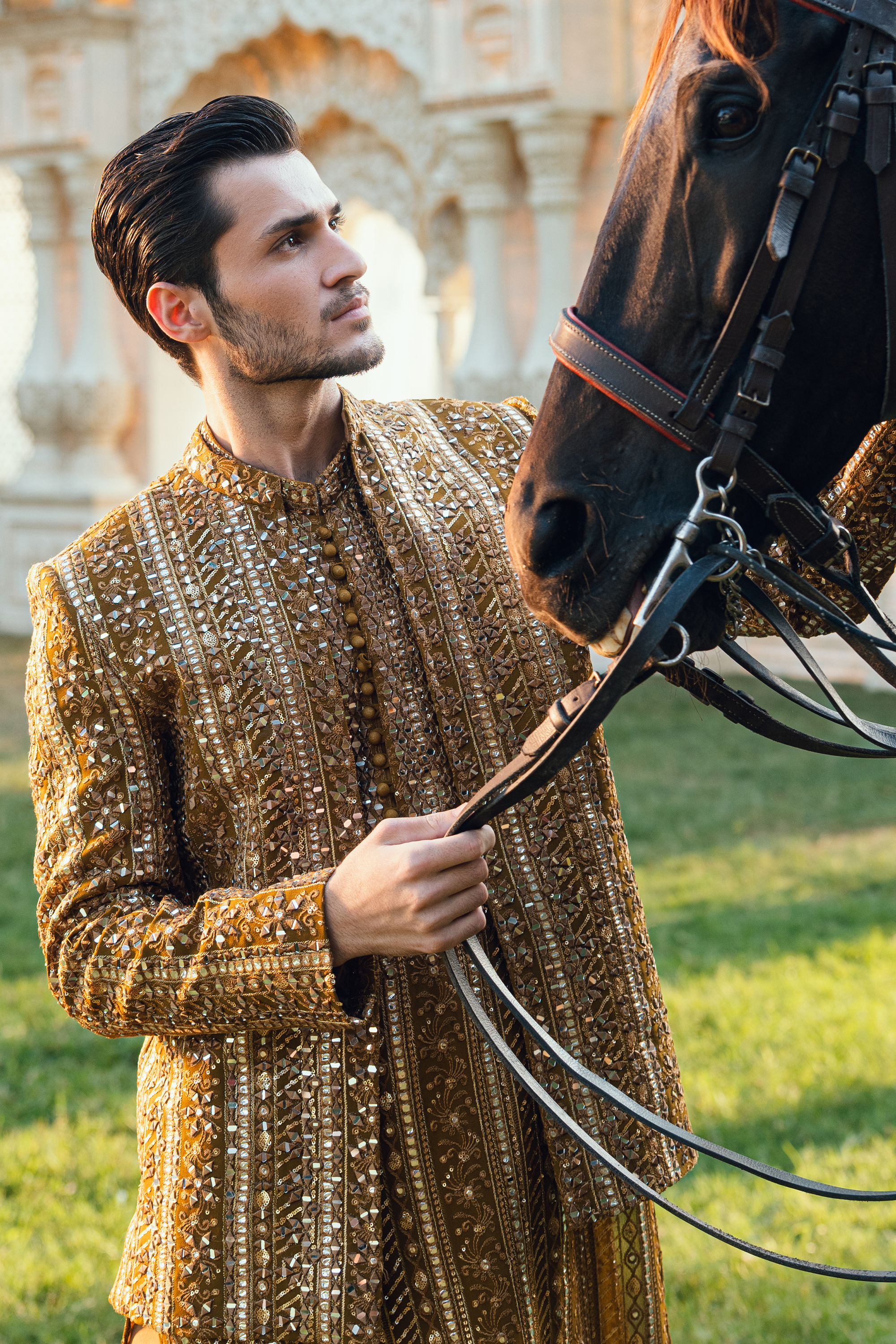 Golden Embroidered Open Prince Coat Set