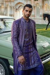 ER - 116 Orchid Purple Embroidered Open Sherwani Set