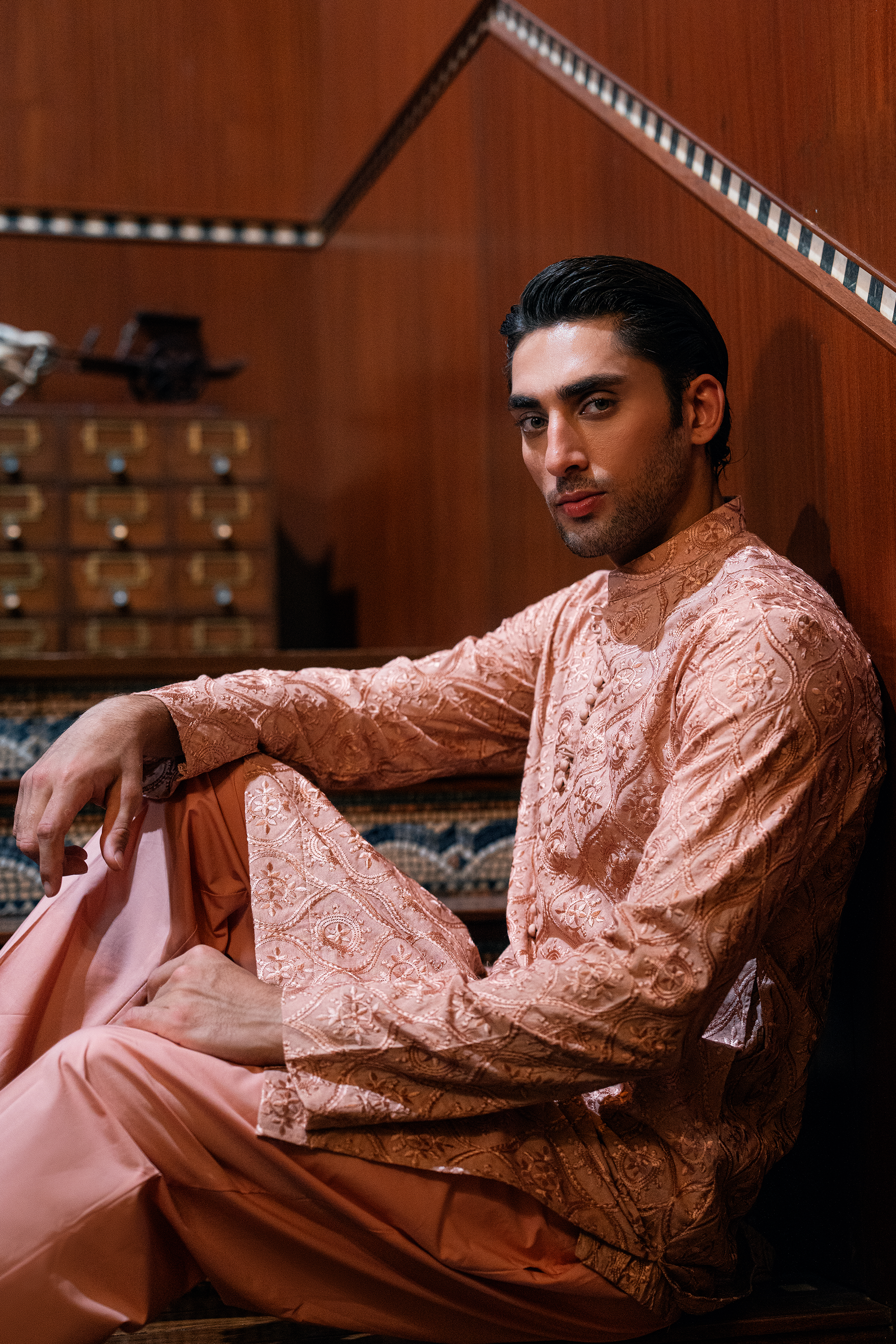 Blush Peach Embroidered Kurta Pajama Set