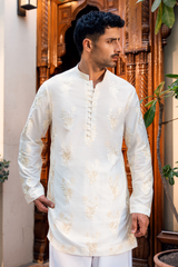 Cream White Embroidered Kurta & Farshi Shalwar Set