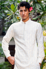 Soft Ivory Blue Embroidered Kurta Pajama Set