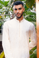 Ivory Beige Embroidered Kurta Pajama Set