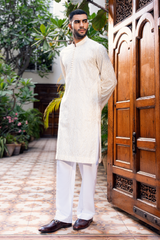 Ivory Beige Embroidered Kurta Pajama Set
