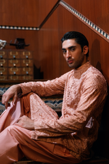 Blush Peach Embroidered Kurta Pajama Set