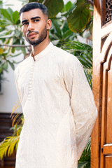 Ivory Beige Embroidered Kurta Pajama Set