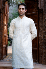 Ivory Cream Embroidered Kurta Pajama Set