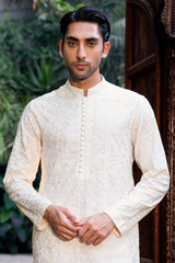 Ivory Cream Embroidered Kurta Pajama Set