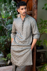 Olive Grey Embroidered Kurta Pajama Set