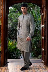 Olive Grey Embroidered Kurta Pajama Set