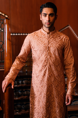 Blush Peach Embroidered Kurta Pajama Set