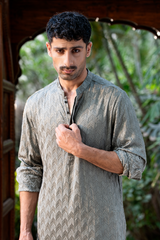 Olive Grey Embroidered Kurta Pajama Set