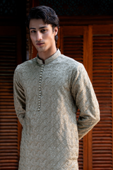 Dusty Olive Green Embroidered Kurta Pajama Set