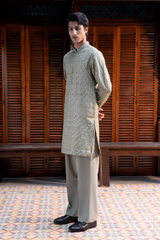 Dusty Olive Green Embroidered Kurta Pajama Set