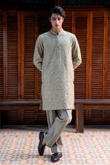 Dusty Olive Green Embroidered Kurta Pajama Set