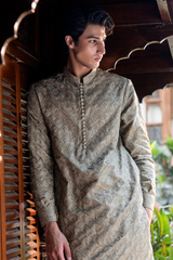 Dusty Olive Green Embroidered Kurta Pajama Set
