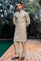 Champagne Gold Embroidered Kurta Pajama Set