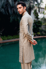 Champagne Gold Embroidered Kurta Pajama Set