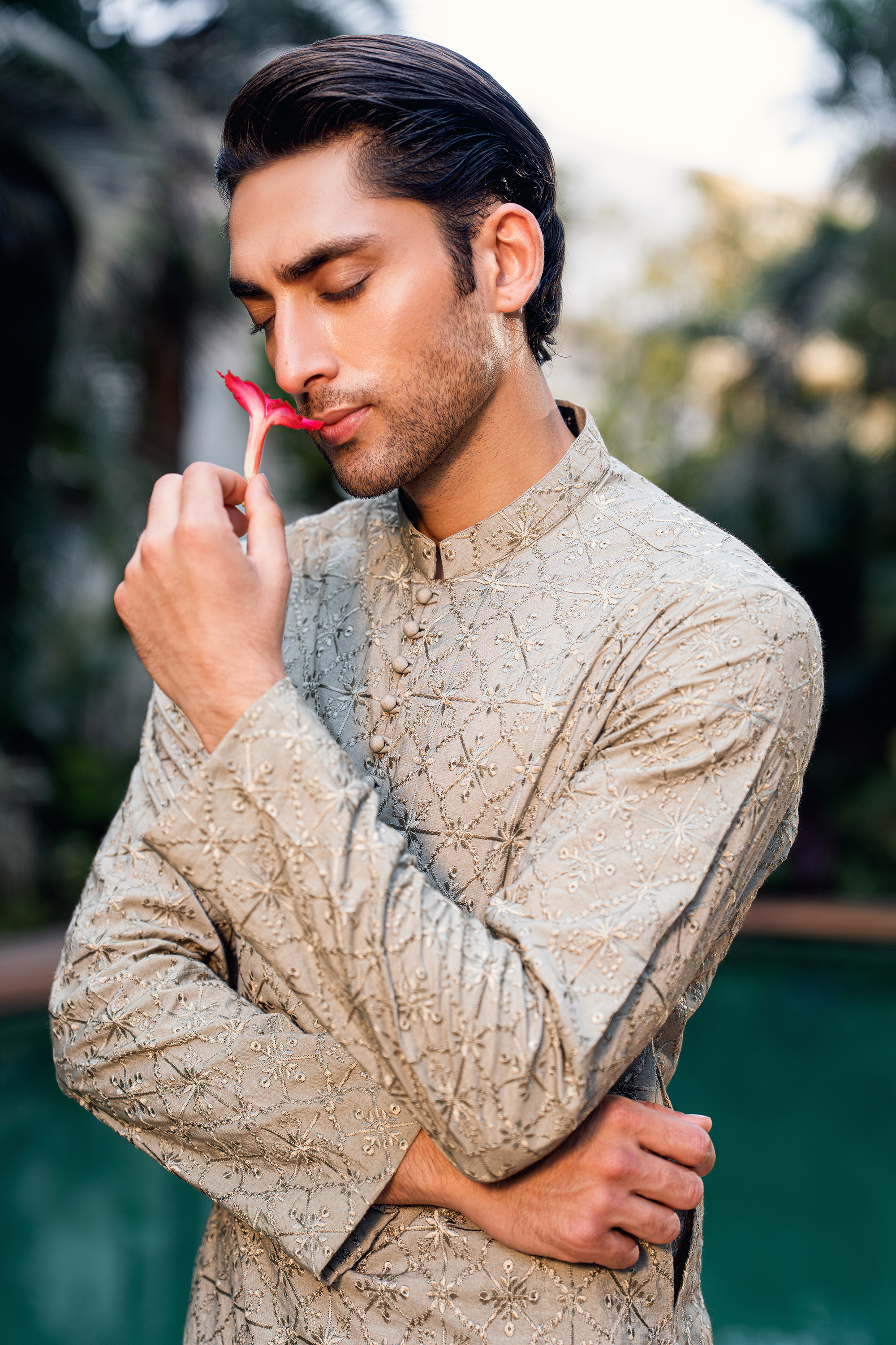 Champagne Gold Embroidered Kurta Pajama Set