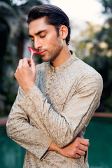 Champagne Gold Embroidered Kurta Pajama Set