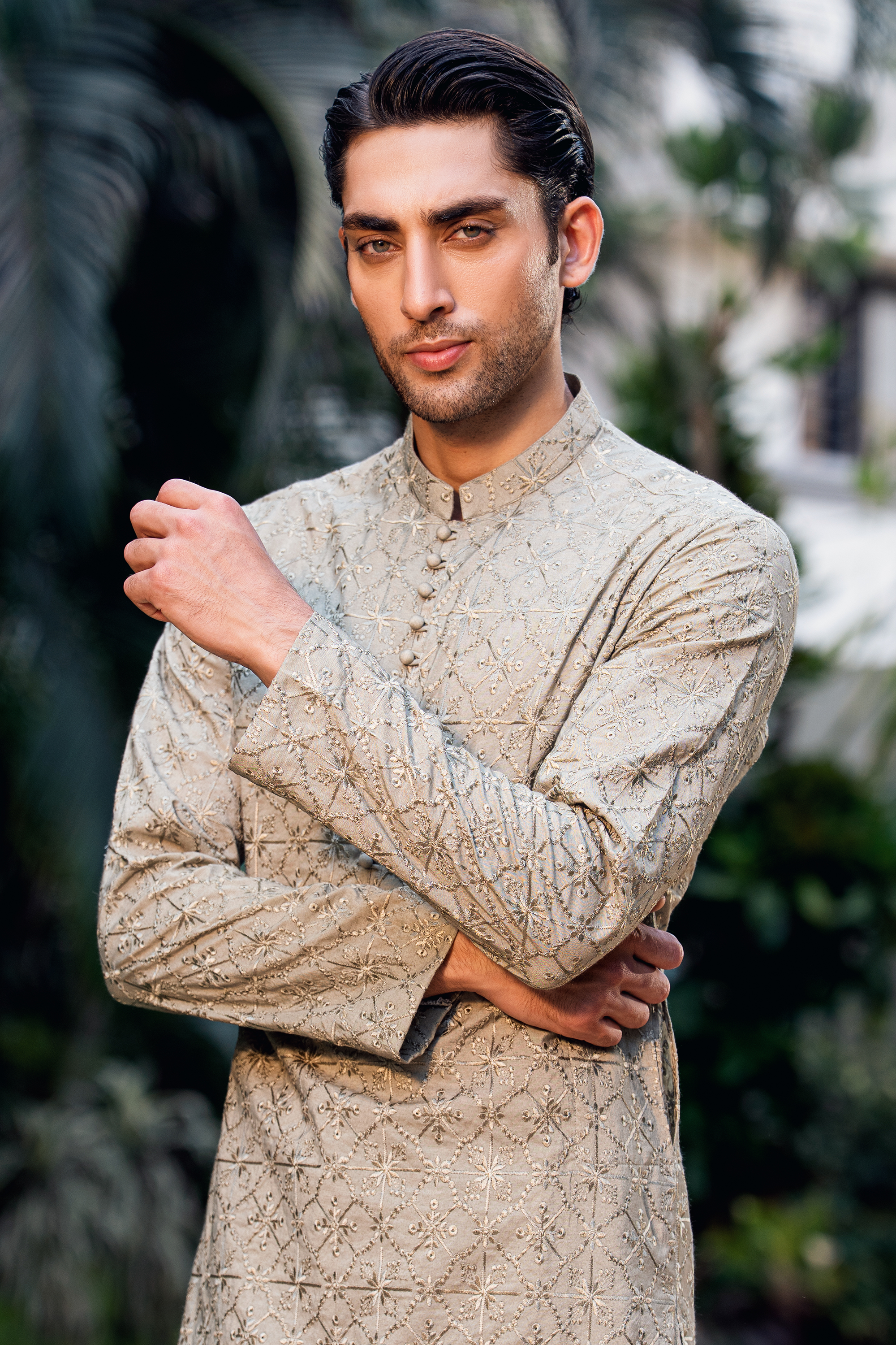 Champagne Gold Embroidered Kurta Pajama Set