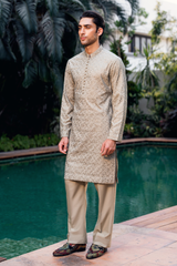 Champagne Gold Embroidered Kurta Pajama Set