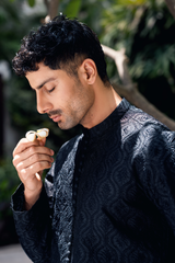 Classic Black Embroidered Kurta & Farshi Shalwar Set