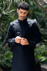 Classic Black Embroidered Kurta & Farshi Shalwar Set