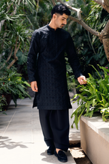 Classic Black Embroidered Kurta & Farshi Shalwar Set