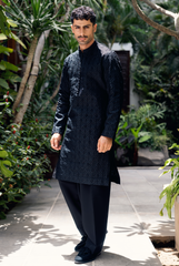 Classic Black Embroidered Kurta & Farshi Shalwar Set